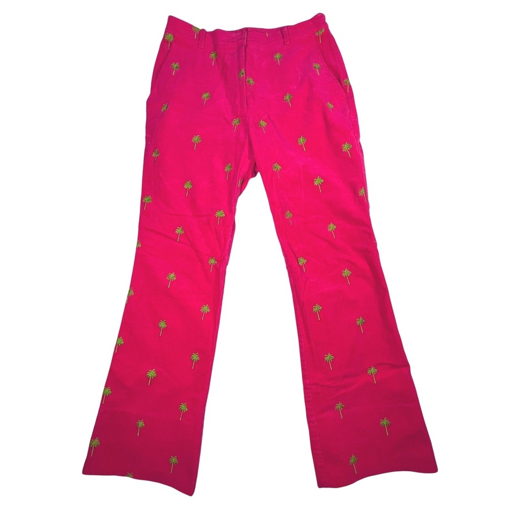 Lilly Pulitzer Womens Palm Tree Embroidered Corduroy Pants Size 2 Bright Pink